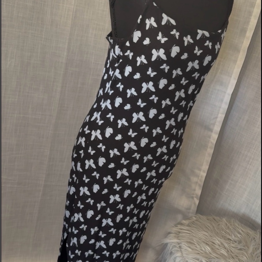 Black White Butterfly Print Slip Dress Spaghetti Straps ✨🦋
